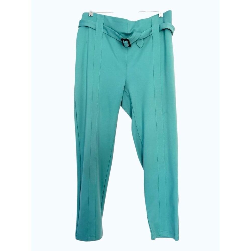 Betabrand Belted Dress Pant Yoga Pants DPYP Skinny Leg Teal Seafoam XL